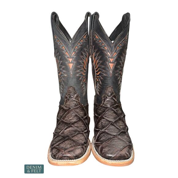 NEW Ranch Industry Pirarucu Fish Leather Cowboy Boots Dark Brown‎ Western Size 7 main image 6